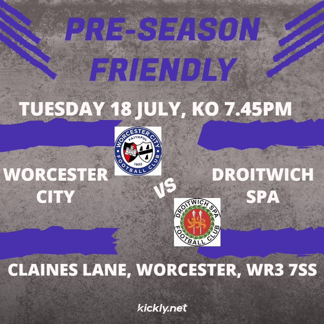 DroitSpaFC's tweet photo. PRE-SEASON GAME ANNOUNCEMENT (2)

The second and final game to be announced Tonight

Another Pre-Season Derby for Spa but this one mean’s a short trip

On Tuesday July 18th Spa will make the trip to Claines Lane to play Worcester City https://t.co/4K9ajYzuLg