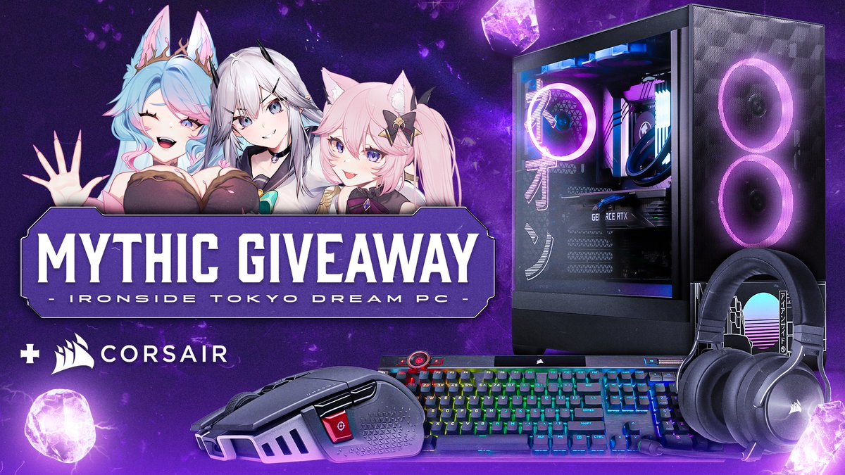 We’re very excited to announce this giveaway for an Ironside Tokyo Dream PC equipped with a 4090!

To enter perform these task via the link below:

Follow @Veibae + @_Silvervale_ + @NyanNyanners + @MythicTalent + @CORSAIR + @IronsidePC

Enter here: vast.link/Mythic-