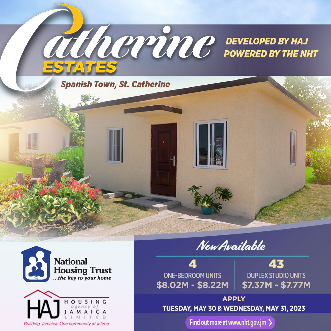 TheNHT's tweet photo. The NHT invites qualified contributors living or working in the Corporate Area and St. Catherine, to apply for 47 studio and one-bedroom units at Catherine Estates in St. Catherine.

Apply ONLINE: May 30-31, 2023.

Call 888-CALL-NHT or visit https://t.co/O3tcgDVnwi for more info. https://t.co/yoKsOES1jI