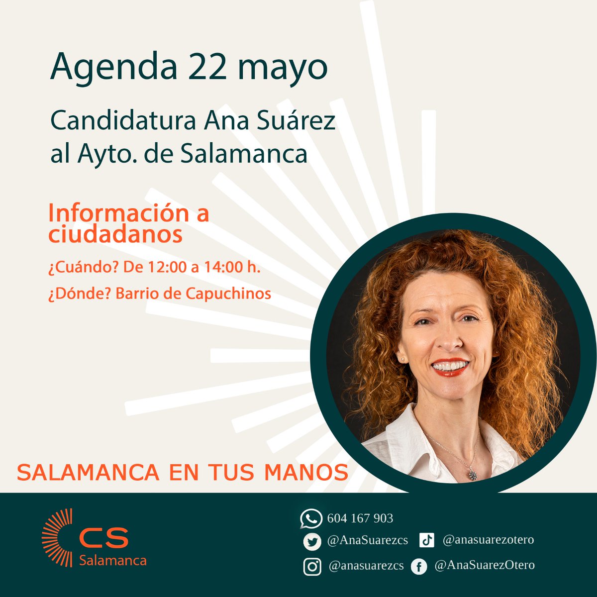 🗓️Agenda 22 de mayo.
Información a Ciudadanos.
🕰️¿Cuándo? De 12:00 a 14:00 h.
📍¿Dónde? Barrio Capuchinos