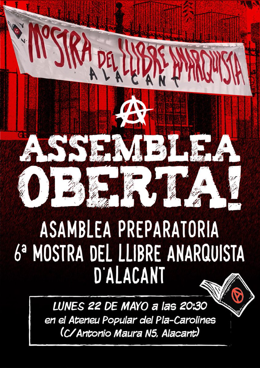 ✊✊ ¡¡Vamos a por la VI Mostra del Llibre Anarquista d’Alacant!! ¡Nos vemos mañana!