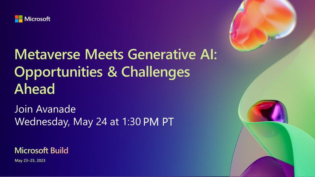 EBT_provides's tweet photo. msdev_de: RT @msdev: Metaverse meets Generative AI. What will happen?

Join this interactive expert session with @Avanade at #MSBuild to be part of the discussion and discover what’s next: https://t.co/3Wk9i5vBdW #Metaverse #AI https://t.co/YSHoGWEUKt
