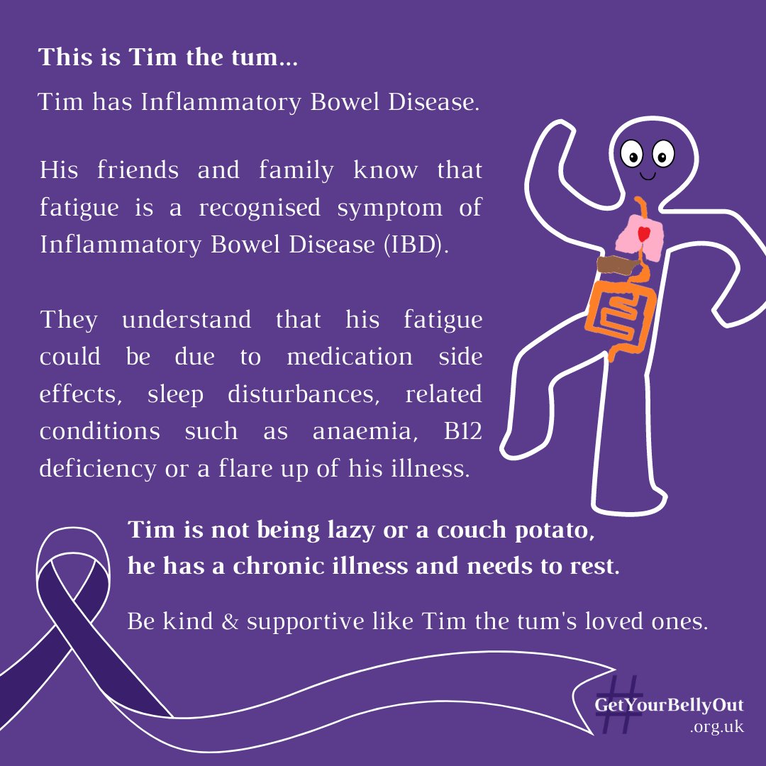 GetYourBellyOut's tweet photo. Fatigue is a recognised symptom of Inflammatory Bowel Disease #IBD (#Crohns Disease &amp; Ulcerative #Colitis) - pass it on 😉 https://t.co/Acni3vyKiQ