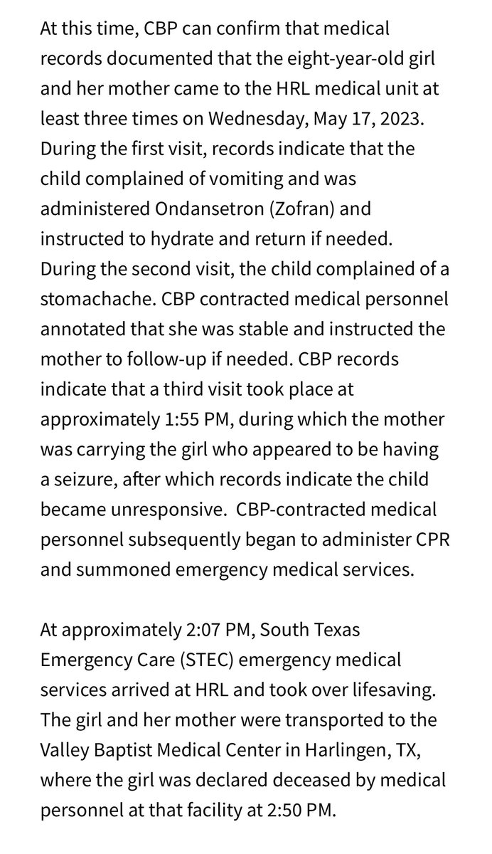ValOnTheBorder's tweet photo. Today’s CBP statement confirms our reporting:

•family was in custody for over a week 
•mother requested medical assistance three times, including day of death https://t.co/BqPPD4wwRA