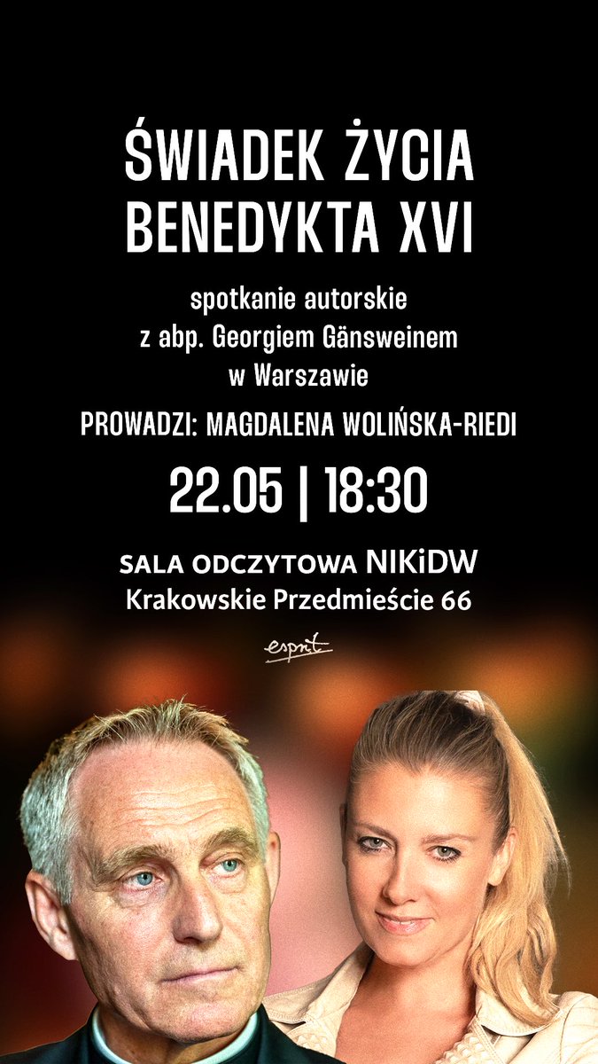 mwolinskariedi's tweet photo. Może juz jutro o 18.30 na Krakowskim Przedmieściu n.66 w Warszawie bezpośrednio od @GeorgGanswein dowiemy się więcej o jego przyszłości… zapraszamy serdecznie z #wydawnictwoesprit na premierę książki sekretarza #BenedyktXVI #Tylkoprawda. https://t.co/IWF63p5OmQ