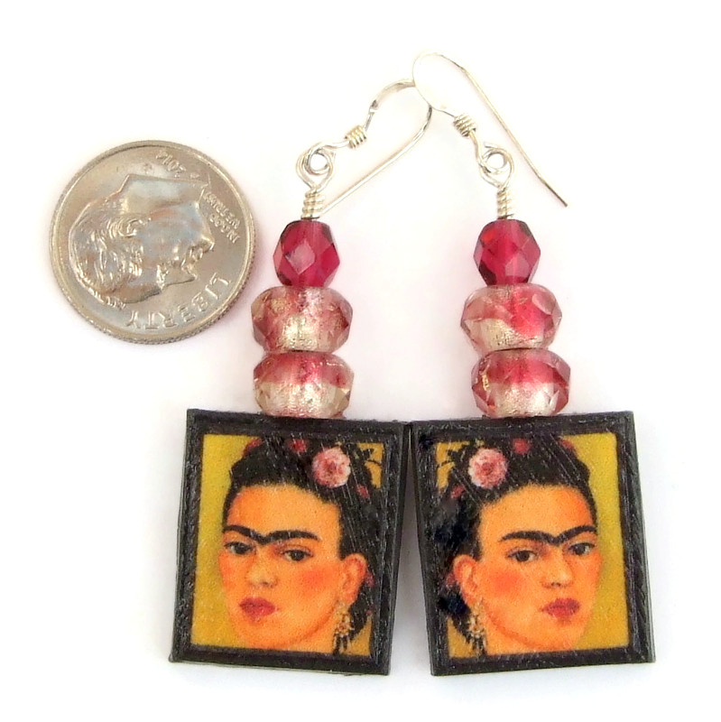 New! Colorful #FridaKahlo art #earrings w/ Czech glass beads!  bit.ly/FridaSD via <a href="/ShadowDogDesign/">Catherine</a> #ShopSmall #Handmade #ArtEarrings