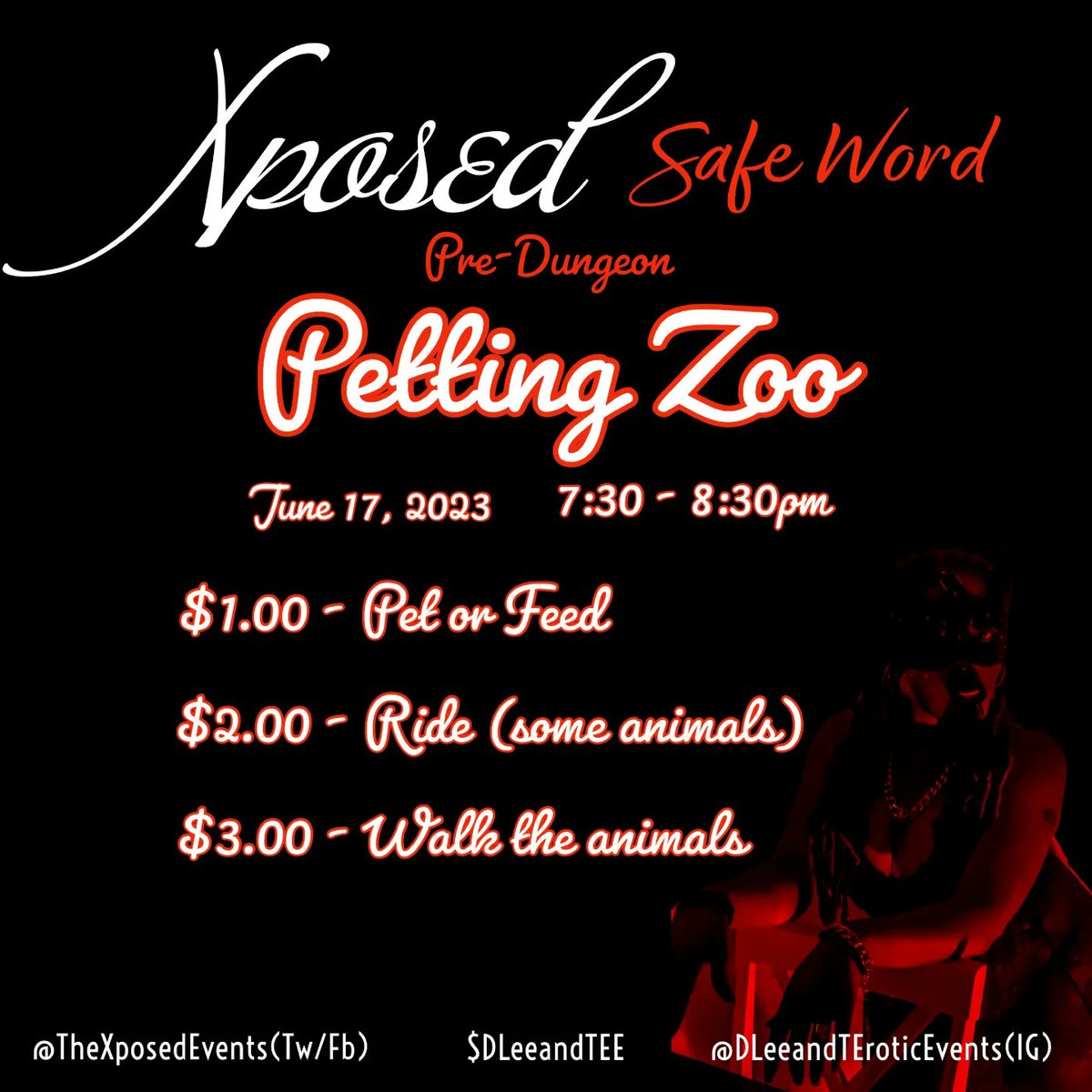 Xposed Events. shaking things up a bit...... ever  wanted to experience  pet play. 

Welp, here is your  chance, Xposed Petting Zoo, will be available  for you to pet the animals, feed them or maybe even ride them or have them ride you😈😈😈  #useyourimagination. ..... #Petplay
