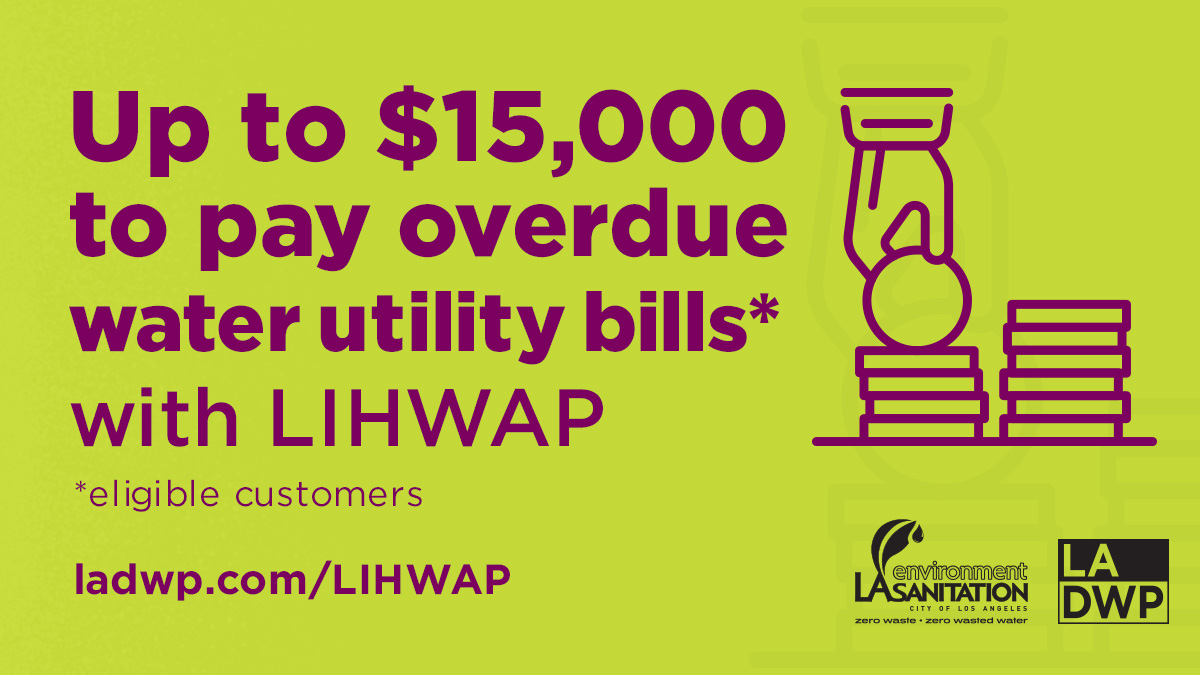 Renters with water included in their rent can apply for #LIHWAP! Up to $15,000 to pay overdue (or up to $316 for current) water and/or sewer bills. Benefit amounts may vary. Check eligibility and contact your local service provider today: ladwp.com/LIHWAP