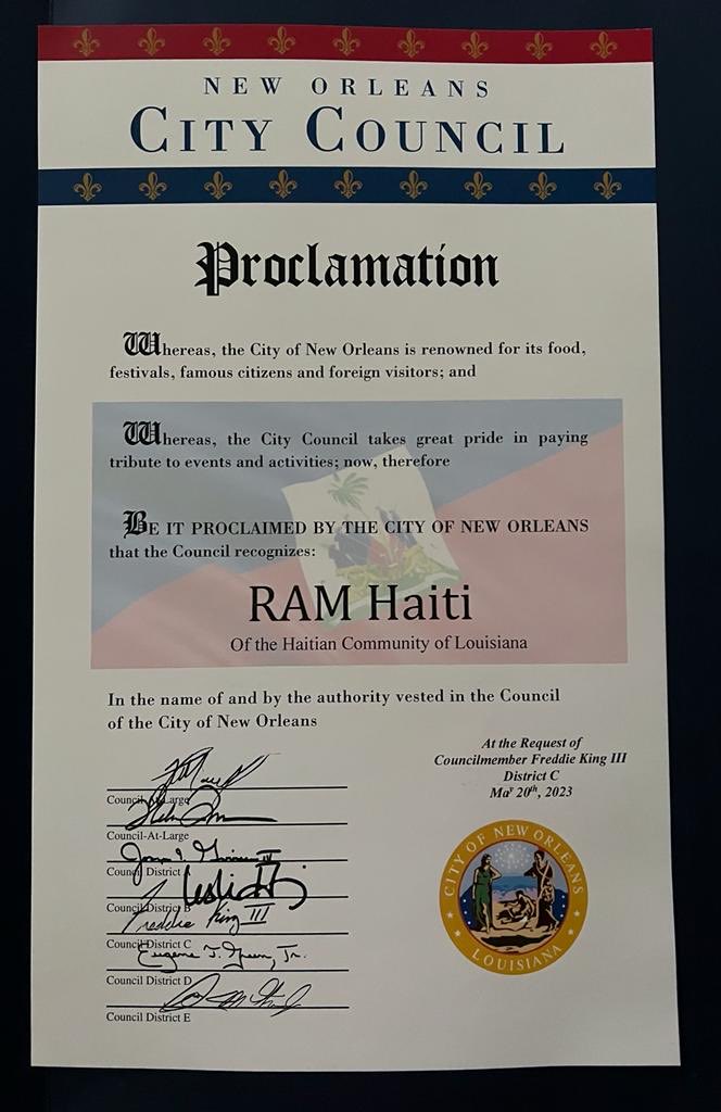 RAMhaiti's tweet image. RAM from Haiti 🟨⬛️🟪🟩#Proclamation New Orleans