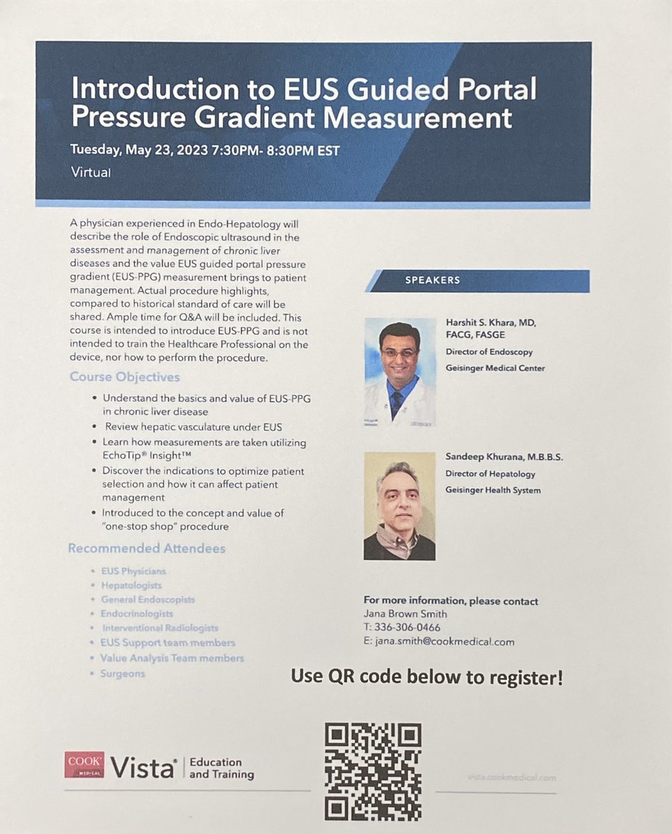 HarshitKharaMD's tweet photo. Join me and our Hepatology Director on a virtual course on Tuesday May 23rd to discuss #Endohepatology partnership and program set up for #EUSLB and #EUSPPG showcasing our @GeisingerGi experience 

@CookMedical @Cookgastro https://t.co/KmOx10OVni