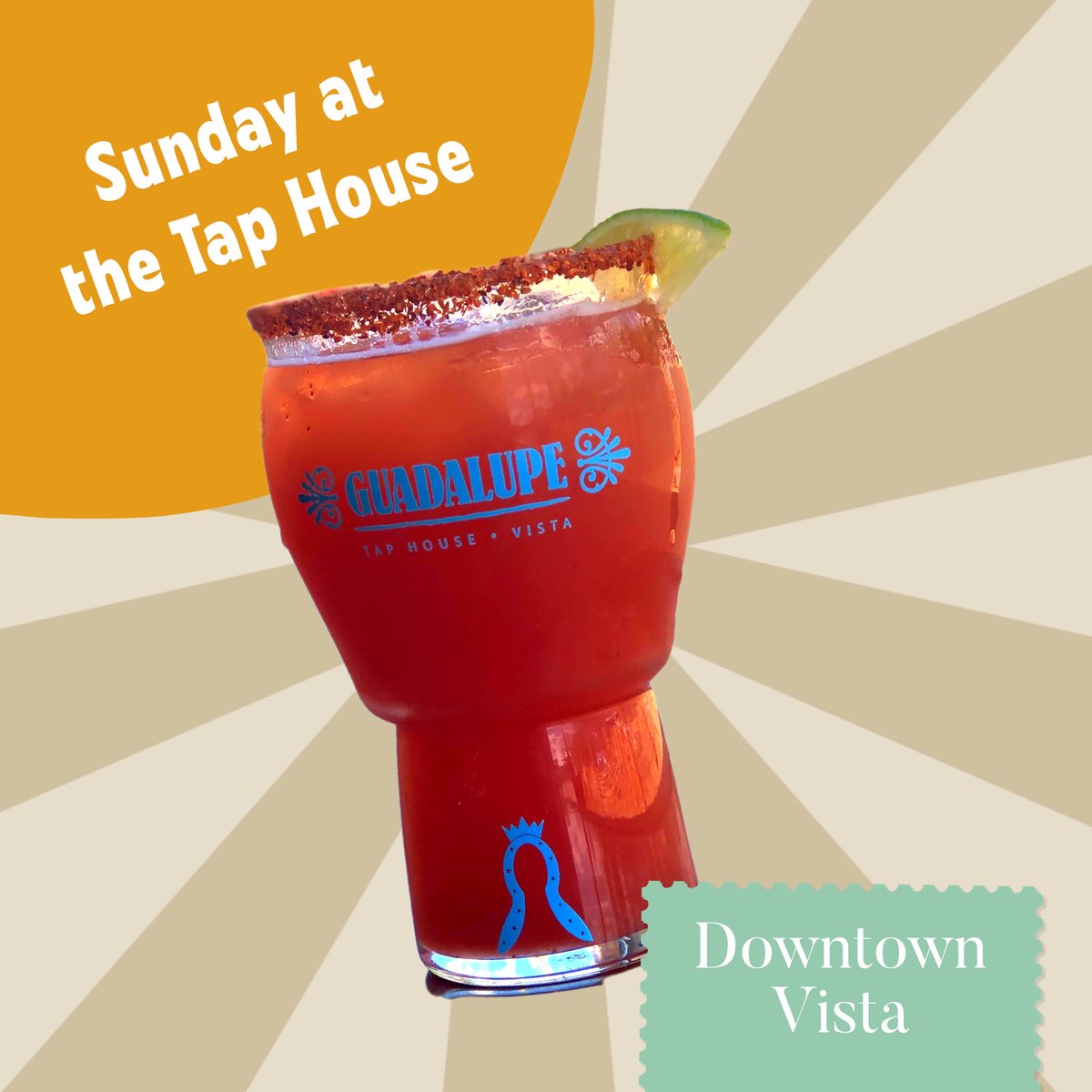 The sun has come out - just in time for Michelada Sunday at #guadalupetaphouse in #downtownvista!  Swing by to grab your “sunshine in a glass” & cheer on the Padres! 
.
.
#vistabeer #sdbeer #drinklocal #supportlocal #sundaybeer #micheladasunday #micheladas #discovervista #sunday