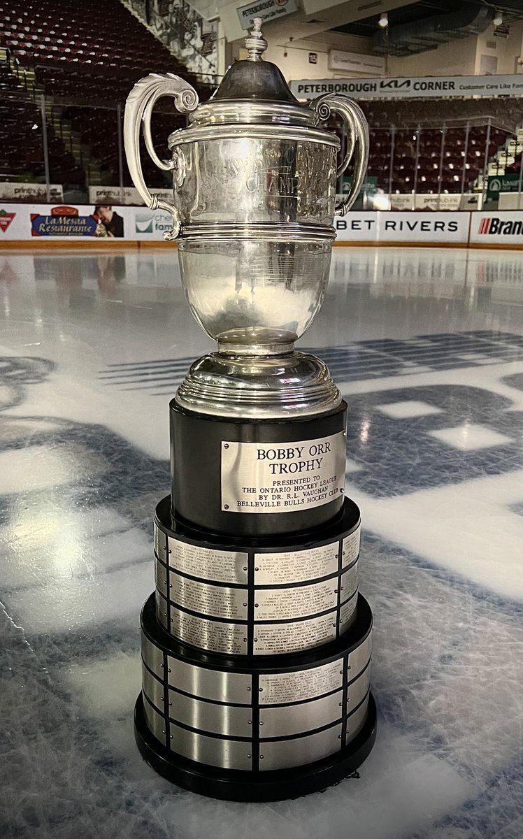 PDSHOF's tweet photo. It’s a big night for our Hall of Fame; we’ll have the Bobby Orr Trophy on display, given to @PetesOHLhockey for winning the Eastern Conference, the @WayneGretzky Trophy, for MVP of the Playoffs and the J. Ross Robertson Cup, which will be given to the eventual @OHLHockey Champion https://t.co/nnsgiHCryI