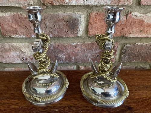 Vintage Nautical themed Anchor Candlesticks. Most likely made during the 1950s but possibly earlier. They are in good used condition with age related marks madmantiques.co.uk/webshop/new-st…