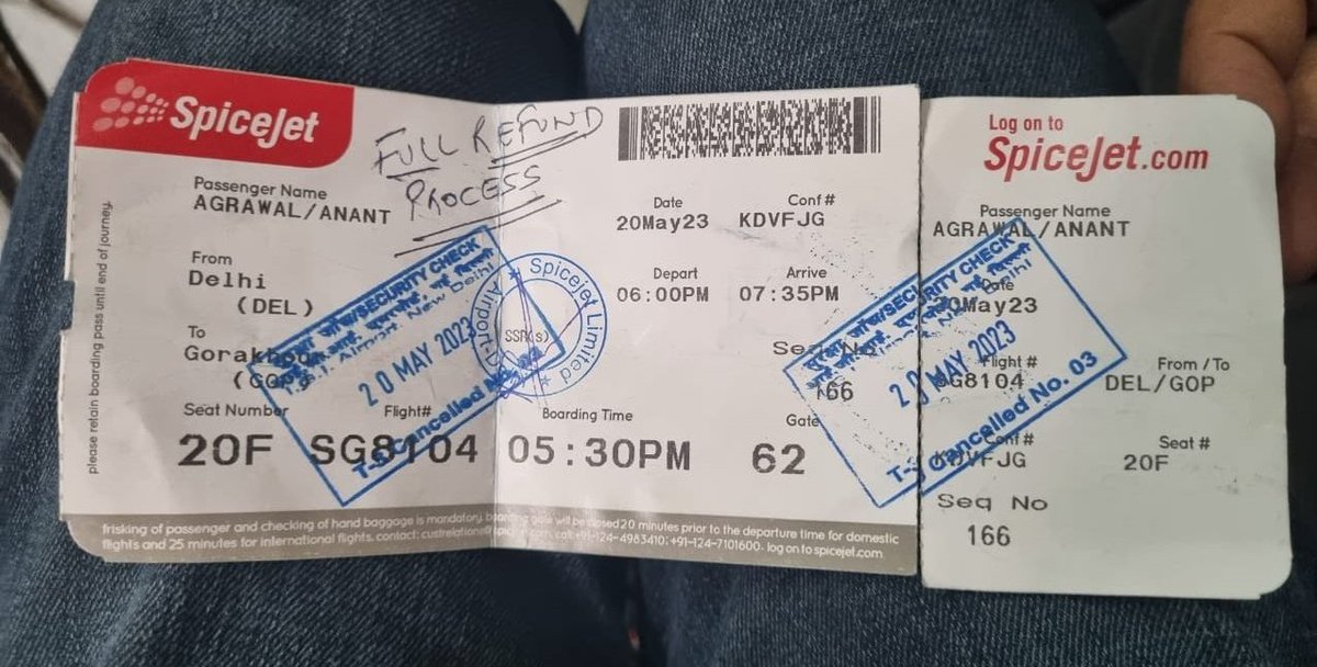 asthaa_a's tweet photo. A thread on why @flyspicejet should be avoided at all costs!
CC- @DGCAIndia @JM_Scindia @DelhiAirport @AAI_Official
My father(62) was to fly with @flyspicejet flight SG8104 from DEL-GOP on 20.5.23, PNR- KDVFJG dep at 18:00 acc. to the scheduled dep time &amp; boarding pass. (1/n) https://t.co/7aFTCUIVkL