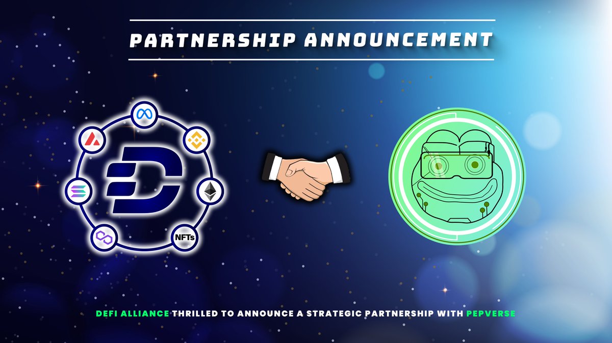 🔊Partnership Announcement🔊

We are thrilled to announce our strategic partnership with the <a href="/Pepverseio/">PepVerse.io Ⓡ | Memes on Metaverse | BUSD Staking</a> 

pepverse.io is the first 3.0 third person user controlled Meme Game on metaverse BSC

Don't miss PCS at 20:00 UTC

Trade: 
dextools.io/app/en/bnb/pai…

#DefiAlliance