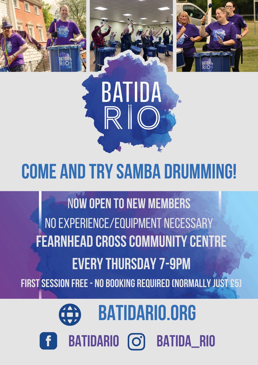 Planning for the week ahead? Come and join us on Thursday night! Guaranteed to put you in a good mood ready for the bank holiday! #samba #sambaband #communitygroup #fearnhead #fearnheadcommunitycentre #warrington #warringtonmusic #drumminggroup #warringtonculture