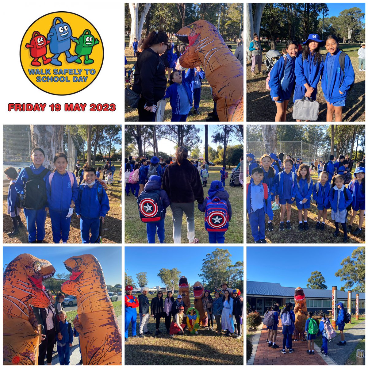 What a way to start the day! Thank you to our familes &amp; teachers who supported our Walk Safely To School Day on Friday. We can’t believe two dinosaurs joined us, one was even in heels! <a href="/MSiokos/">Marianne Siokos</a> <a href="/ddonatiello24/">Dianne Donatiello</a>