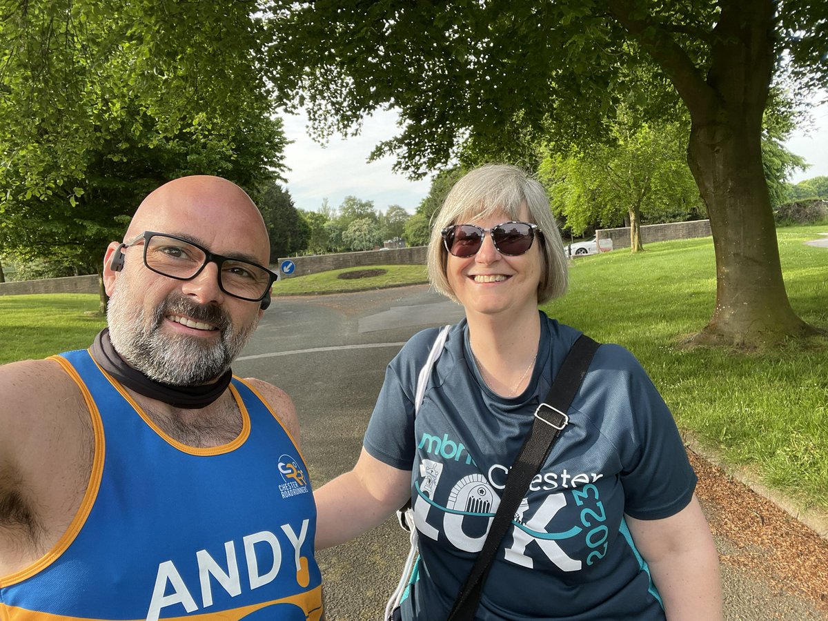 Fun run in the sun he said, - liar 😂 pep talk from my number 1 supporter has resulted in a course PB. 1:46:56 <a href="/chestermarathon/">Chester Marathon, Half and 10K</a> #chesterhalf #chestertriple