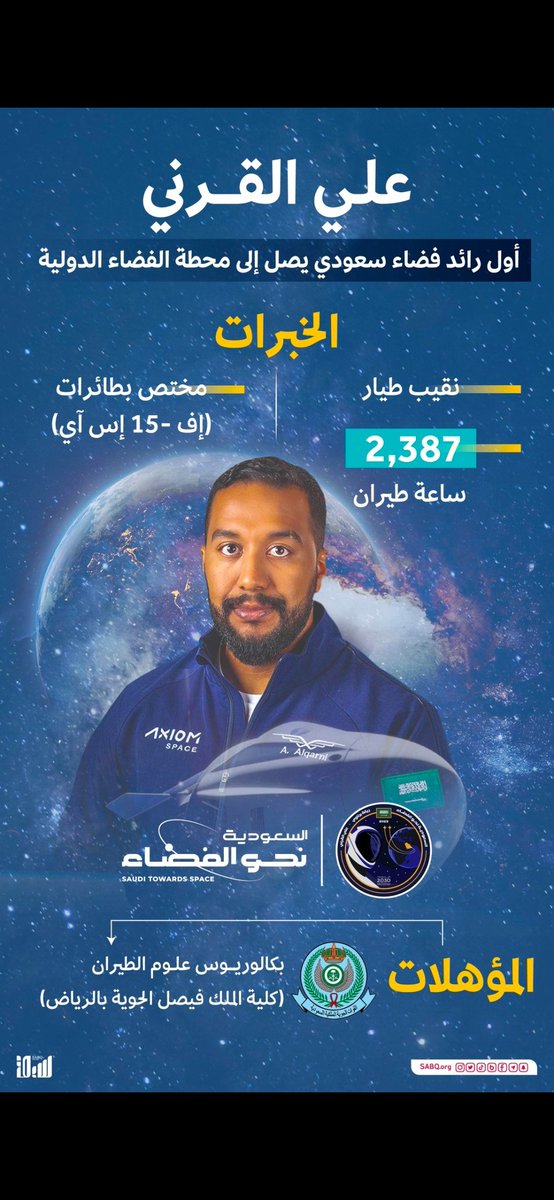 #نحو_الفضاء
#علي_القرني
في عام 2013 حضر هذا الشاب لزيارة والده الذي كان يدرس معنا في ولاية ميزوري
وكان حينها يستكمل دراسة الطيران.
قضى معنا ٣ ايام، شاب ذكي، نشيط، طموح.
بالصدفة تذكرت اني اعرفه 😄😄
واليوم هو حديث العالم
يستاهل 👍👍