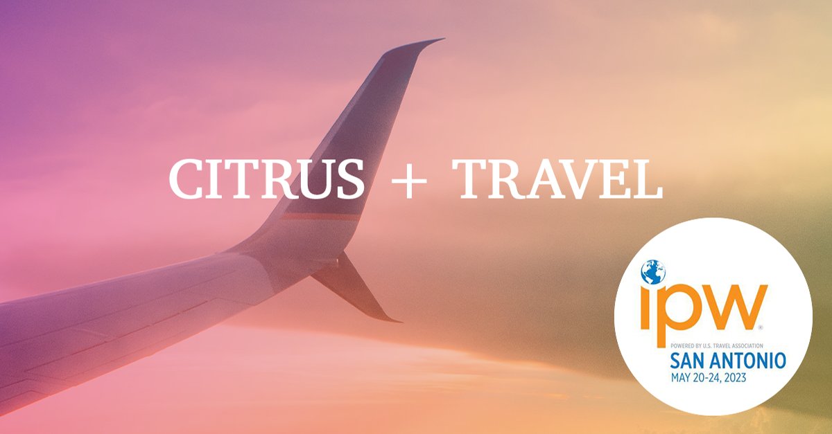CitrusAdv's tweet photo. Join us at #IPW23 as we share our approach to modern marketing for the travel industry. Find us at booth 2261 to meet the team &amp; get limited-time access to our Traveler’s Intelligence Tool, the smart way to target travelers. See you there! https://t.co/UuWNTTRIQ5 @ustravelipw https://t.co/G2UTmiM3WG