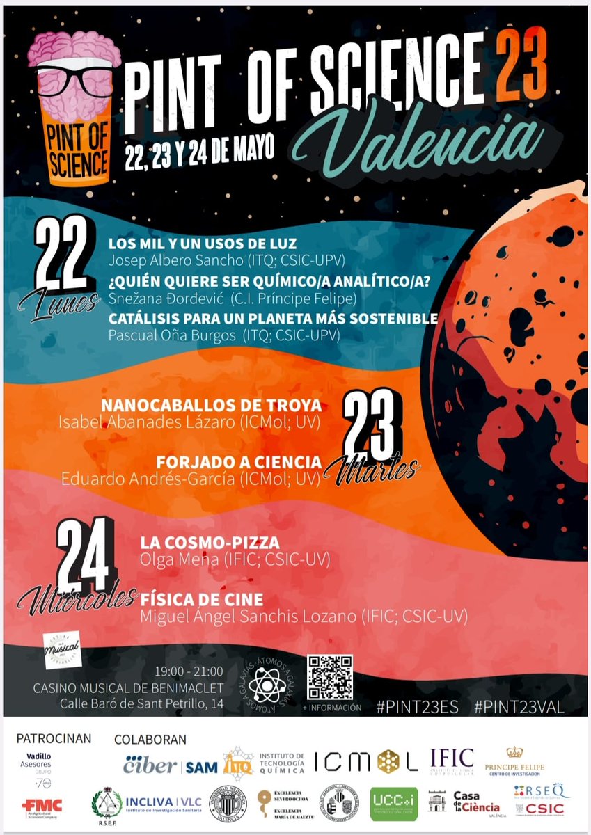 Eduardo Andres-Garcia (@e_andresgarcia) on Twitter photo Mañana arranca el Pint of Science! Únete a la sesión "De los átomos a las Galaxias" en Valencia! 22, 23 y 24 de Mayo, a las 19:00, en el Casino Musical de Benimaclet! <a href="/ICMol_UV/">ICMol</a> <a href="/IFICorpuscular/">Inst.Fís.Corpuscular</a> <a href="/ITQ_UPVCSIC/">ITQ (UPV-CSIC)</a> <a href="/CIPFciencia/">CIPF</a> <a href="/CdCienciaUV/">UCC+i UV</a> <a href="/CSICval/">Casa de la Ciència CSIC València</a> <a href="/pintofscienceES/">Pint of Science ES</a> <a href="/pintsworld/">Pint of Science World</a> #Pint23ES Mañana arranca el Pint of Science! Únete a la sesión "De los átomos a las Galaxias" en Valencia! 22, 23 y 24 de Mayo, a las 19:00, en el Casino Musical de Benimaclet! <a href="/ICMol_UV/">ICMol</a> <a href="/IFICorpuscular/">Inst.Fís.Corpuscular</a> <a href="/ITQ_UPVCSIC/">ITQ (UPV-CSIC)</a> <a href="/CIPFciencia/">CIPF</a> <a href="/CdCienciaUV/">UCC+i UV</a> <a href="/CSICval/">Casa de la Ciència CSIC València</a> <a href="/pintofscienceES/">Pint of Science ES</a> <a href="/pintsworld/">Pint of Science World</a> #Pint23ES