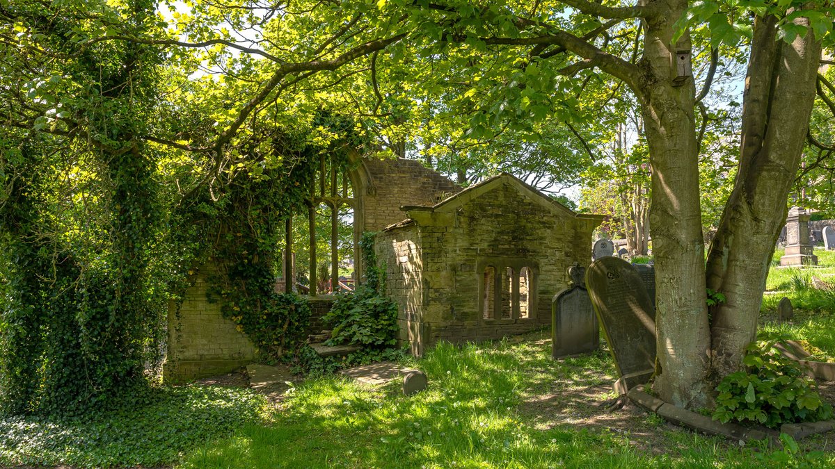 The remains of the Old Bell Chapel in Thornton, built in 1612, where Patrick Brontë served as curate from 1815 to 1820 and where he is said to have been happiest. The chapel fell into disrepair when the new church of St James was built closely in 1871.