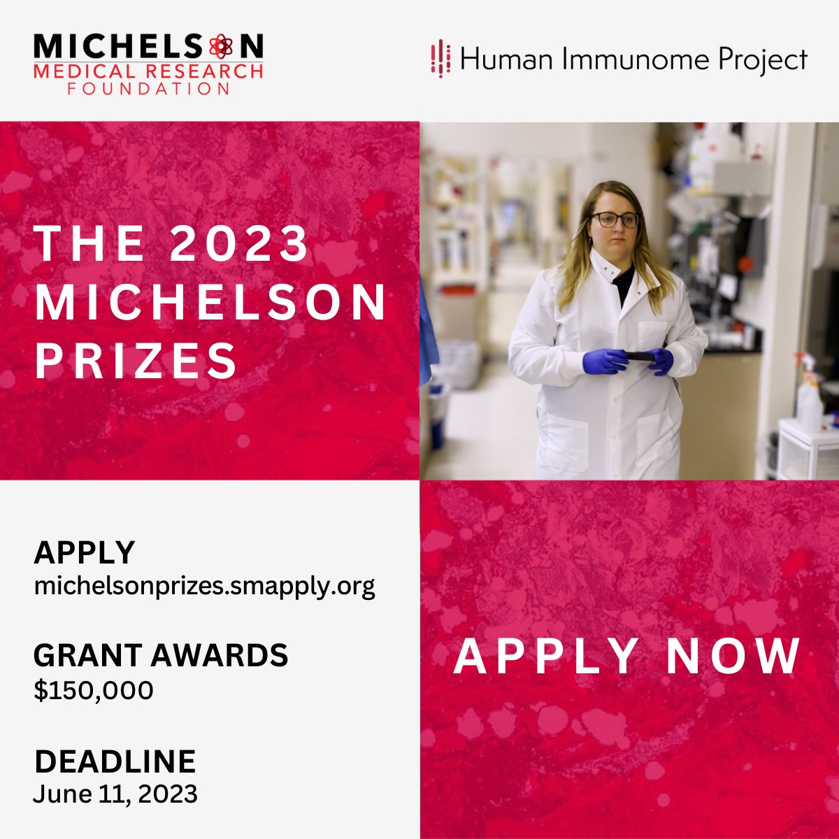 Challenge the status quo. Boost your career.

$150K funding for global health innovators 35 years &amp; under advancing #immunology and #vaccine discovery.

APPLY TODAY for the 2023 #MichelsonPrizes.

Submit your two-page research proposal by JUNE 11: michelsonprizes.smapply.org