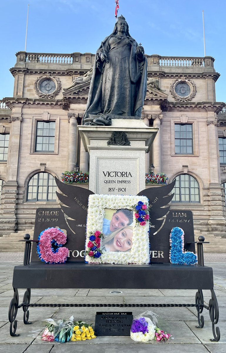 Flowers are in place for our Beautiful kids 💗💙
Thank you to South Tyneside Council who will be flying the Chloe&amp;Liam flag throughout the day and turning the town hall Pink&amp;blue tomorrow night in their memory. 
Thank you Stems Exclusive for the beautiful flowers 💗💙