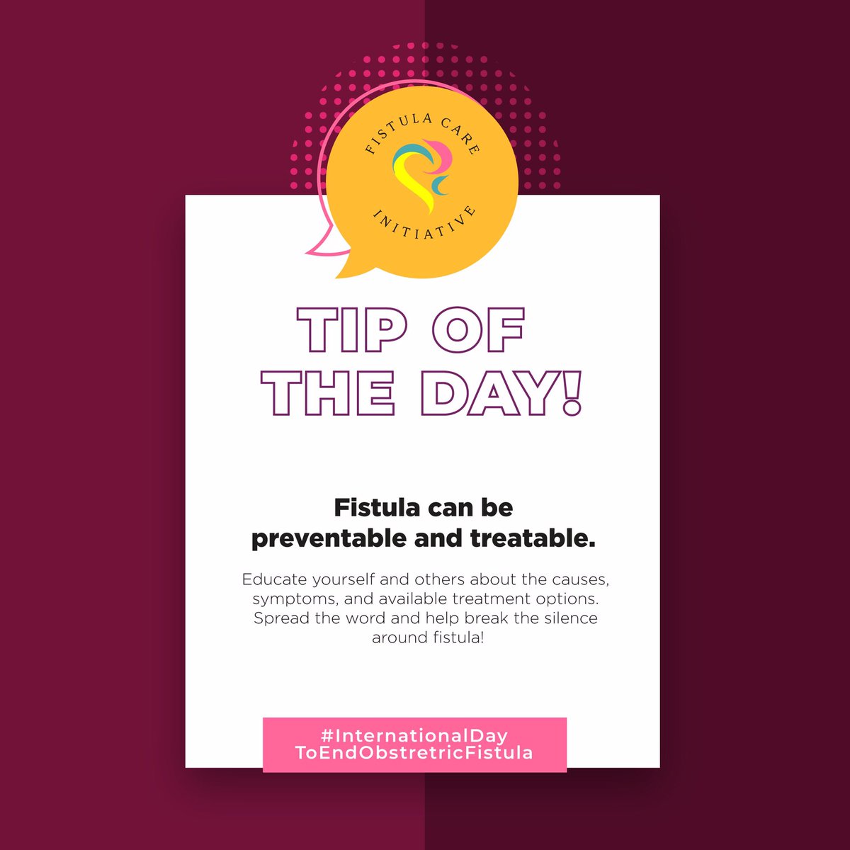 FistulaCareInit's tweet photo. 🔍 Tip of the day: Fistula can be preventable and treatable. Educate yourself and others about the causes, symptoms, and available treatment options. Spread the word and help break the silence around fistula!

#fistulacare #fistulaprevention https://t.co/nFb515IHAE