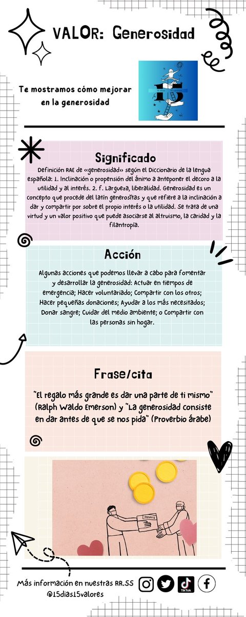 15dias15valores's tweet photo. *Día 12: Generosidad...*
"15 días, 15 valores". ¡Dale VALORES a la vida! #educacionvalores #valores #valoreshumanos #accionsocial https://t.co/UWKpagLNmx