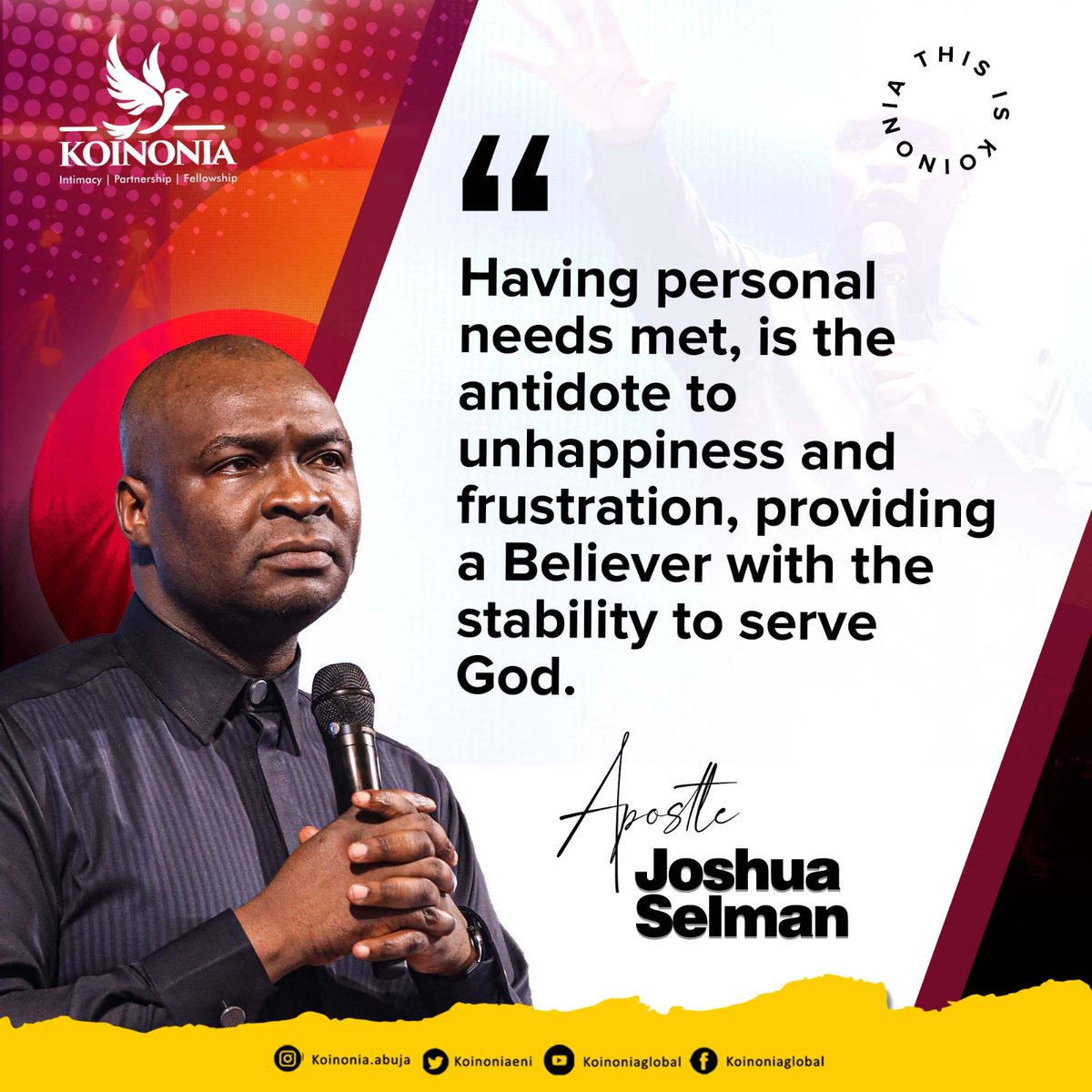 #ApostleJoshuaSelman 
#KoinoniaAbuja 
#KoinoniaGlobal