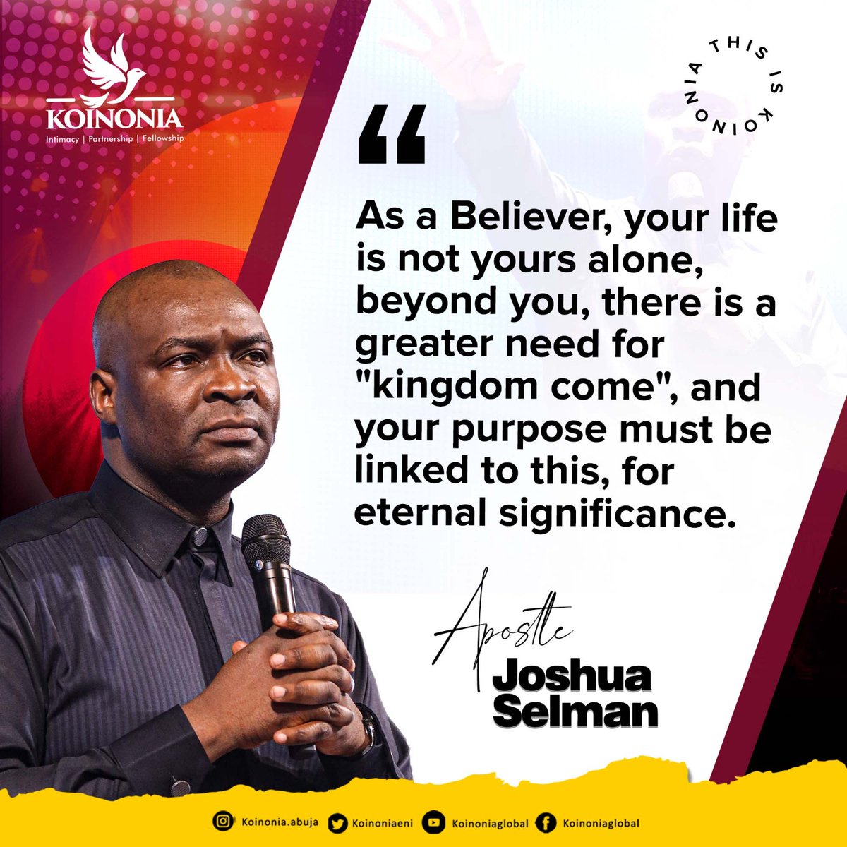 #ApostleJoshuaSelman 
#KoinoniaAbuja 
#KoinoniaGlobal