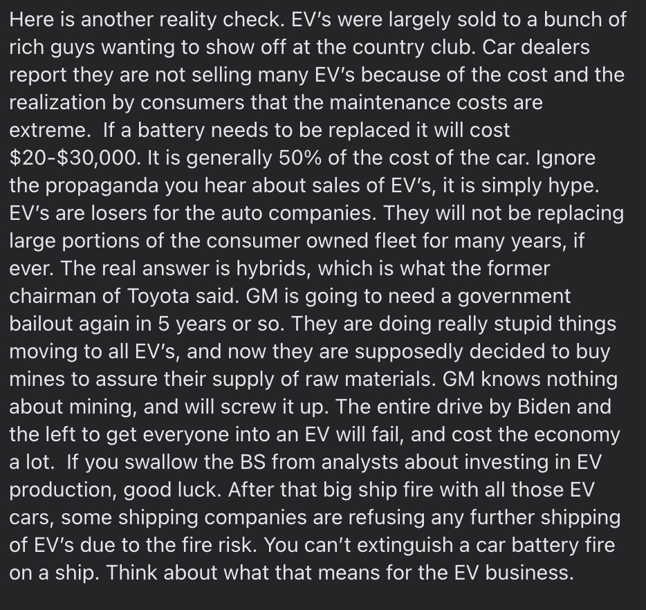 #ElectricVehicles #EV This time, let #GeneralMotors go bankrupt. No more government bailouts for bad businesses and purveyors of unacceptable products.