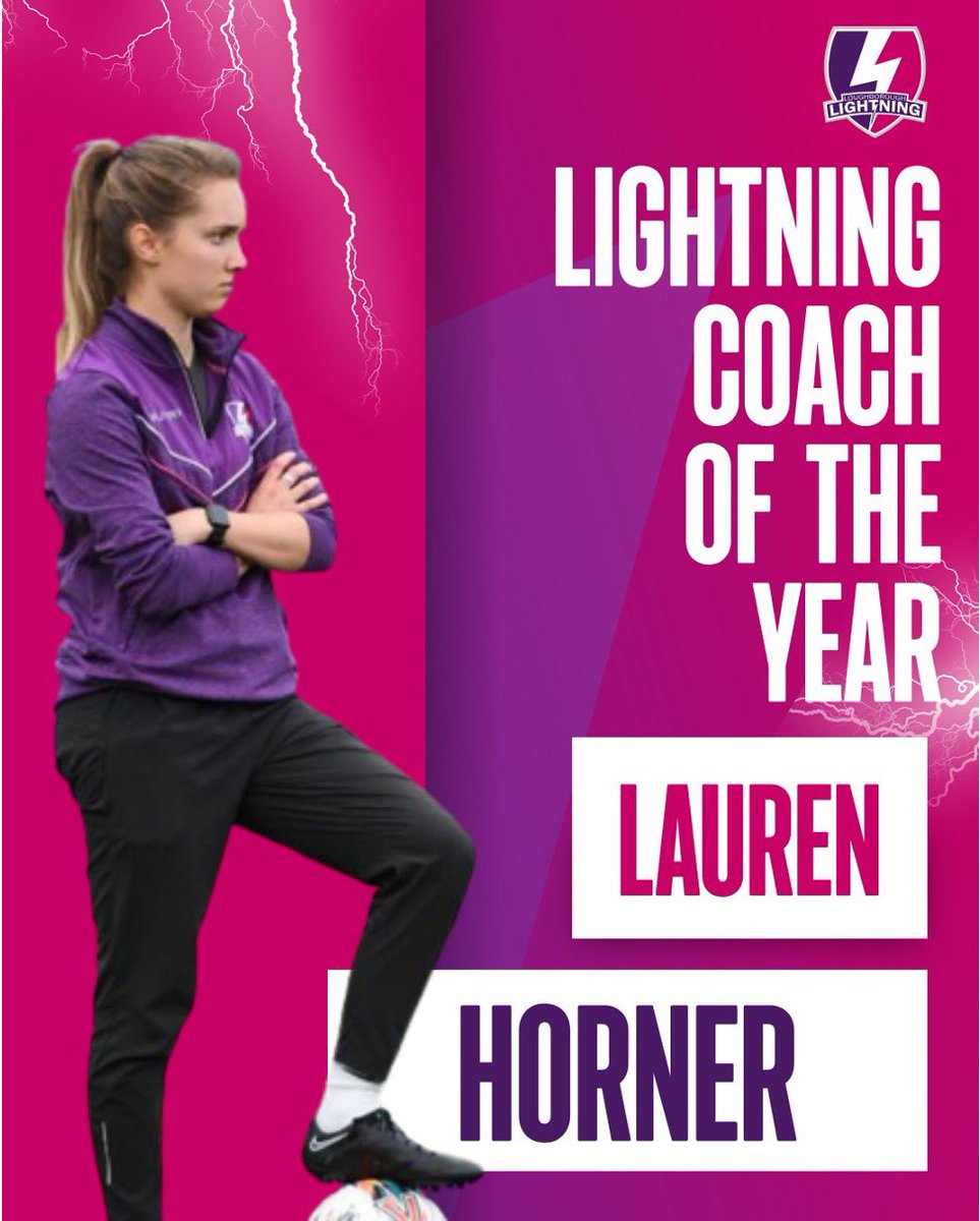 Lightningfootbl's tweet photo. Moving onto our coaches awards ⚡️💜

Congratulations to Lauren Horner who is our coach of the year 2022-23 ��️

Thank you for all your hard work this season ⚡️⚡️⚡️ https://t.co/vCBr3fqcOl