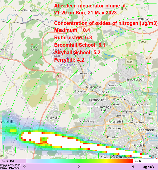 plumeplotter's tweet photo. Latest Aberdeen incinerator plume plot, 21:20 21/05/23 #Ruthrieston #Ferryhill #Mannofield https://t.co/AsYGojox6N https://t.co/A3XsC9WOOn