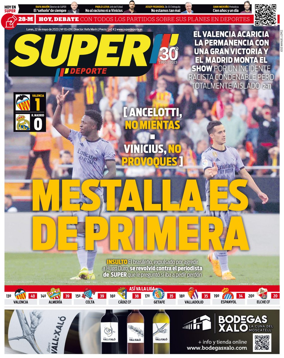 Esta es la #SUPERPortada 🗞🆕 del lunes, 22 de mayo  

'MESTALLA ES DE PRIMERA' 🏟️  #𝐋𝐚𝐂𝐚𝐬𝐚𝐃𝐞𝐥𝐃𝐞𝐩𝐨𝐫𝐭𝐞𝐕𝐚𝐥𝐞𝐧𝐜𝐢𝐚𝐧𝐨    

📍Clica en el enlace y hazte con tu versión digital    🔗bit.ly/3qk6aNj🔗