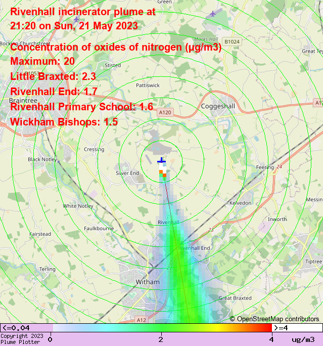 plumeplotter's tweet photo. Latest Rivenhall incinerator plume plot, 21:20 21/05/23 #LittleBraxted #RivenhallEnd #WickhamBishops https://t.co/drOMlbH2A4 https://t.co/K2Jg0yCbhF