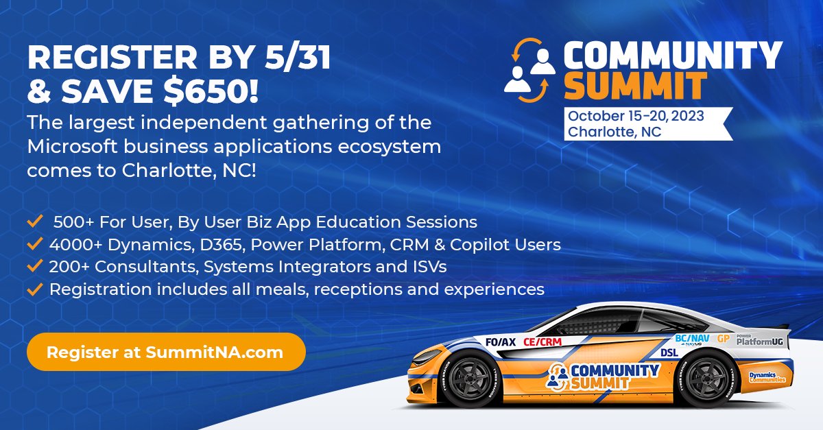 D365Communities's tweet photo. Why did people in #marketing, #finance, #HR, #sales and #executivemanagement just register to attend #mysummitna 2023?
They are tuning up their community engine at the largest independent gathering of the #Microsoft #bizapps ecosystem.
Get details at https://t.co/gdQg6vdP6a! https://t.co/RKnqqDCQDS
