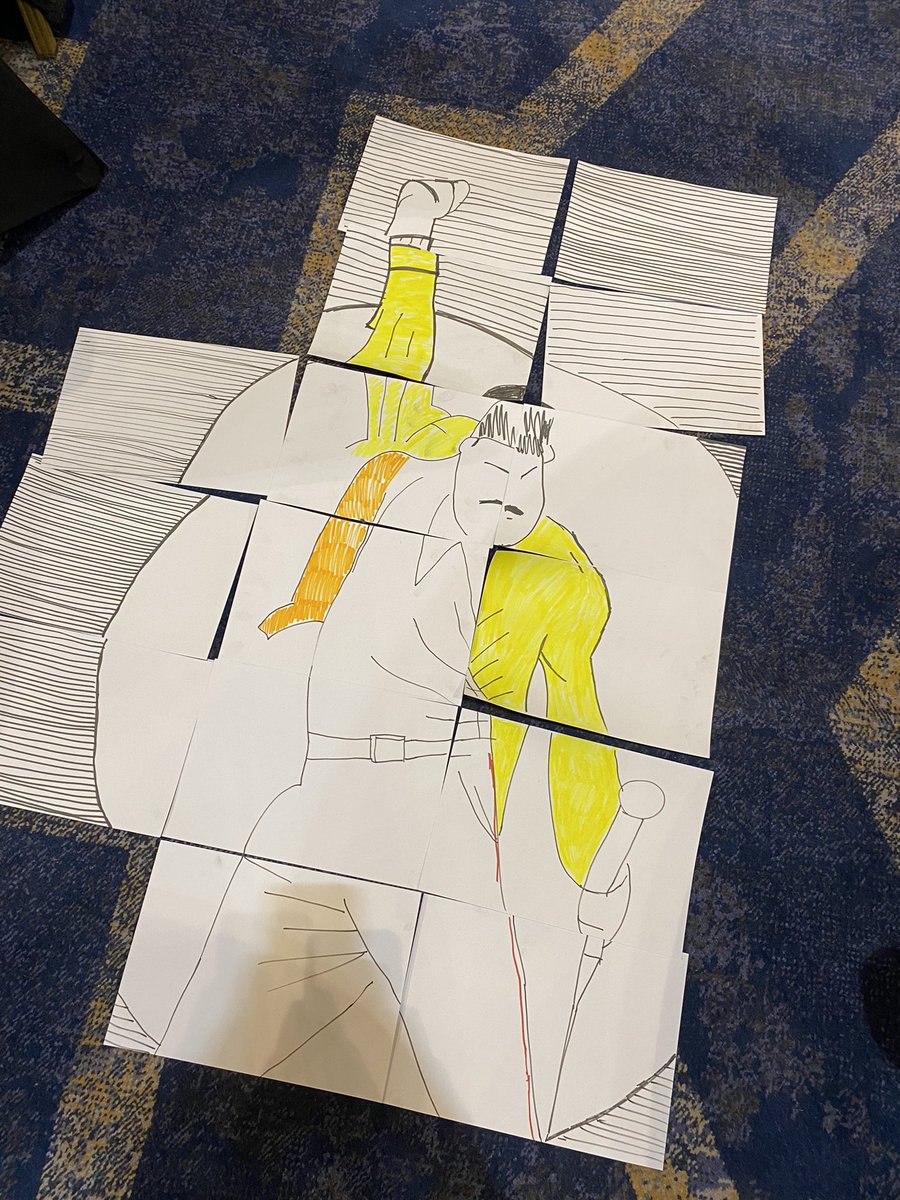 An exciting start to #RDF23 - crawling around the floor with fellow research professionals to draw and assemble Freddie Mercury! Thanks to the team at <a href="/CollabNewcastle/">Collaborative Newcastle</a> - a great demonstration of how OD can help us in collaborating and learning to lead together.