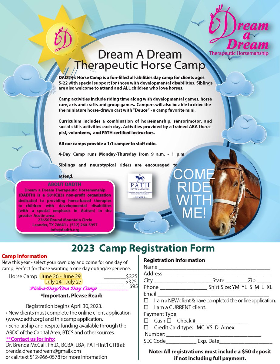 DADTH's tweet photo. Summer Camp 2023!!!!! Join us and our amazing herd for an awesome experience! 1:1 support along with equine facilitated learning activities, social skills and riding activities! See you there! https://t.co/6HvRQVFDiQ