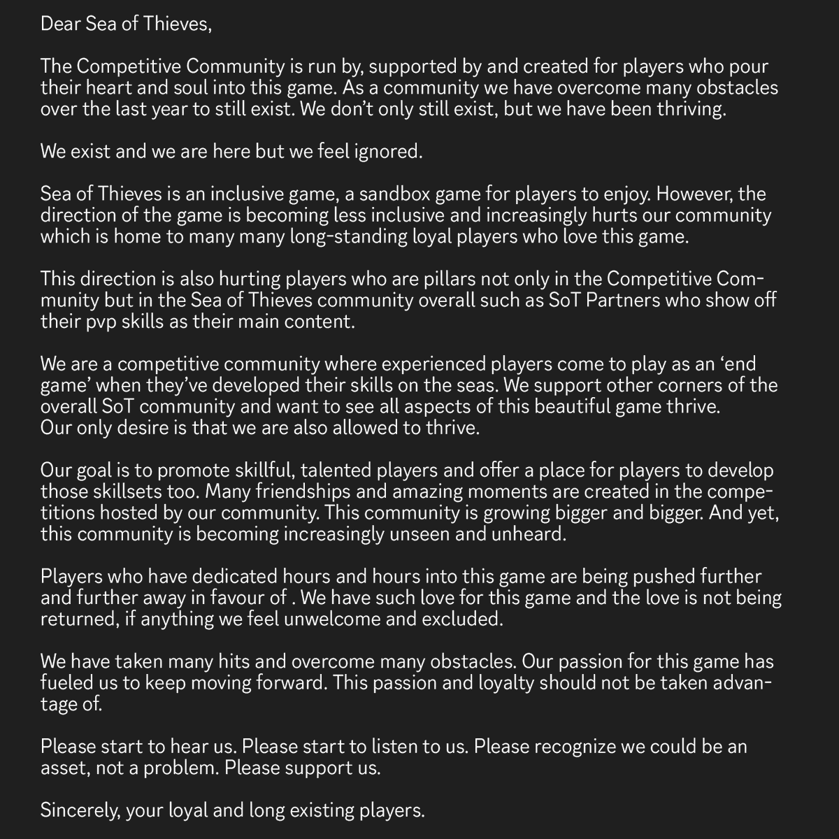 Dear <a href="/SeaOfThieves/">Sea of Thieves</a>,