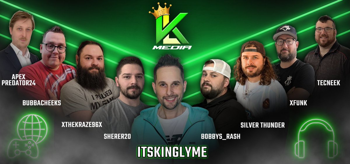 KinglymeMedia's tweet photo. 👑🟢The Kinglyme Media Team 🟢👑

Introducing 

@ItsKingLyme - 🎙️
@ProductionsByBR - 🖼️📺
@JSherer20 - 🎙️
@_SilverThunder - 🎙️
@xTheKraZe96x - 🎙️
@xFUNKx_ - 🖼️📺
@Bubba_Cheekz - 🎙️
@tecneek123 - 🎙️
@ApexPredator724 - 🎙️

Find out more in the comments!! https://t.co/gUoqLSmHAM
