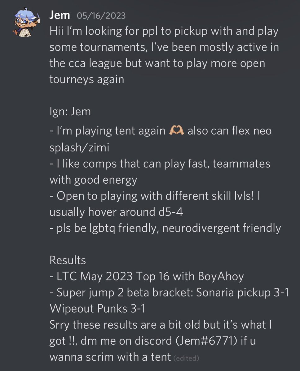 Now that it’s the summer I wanted to grind the game a bit, LF pickups to scrim/play tourneys with but also down to try some projects 🦀