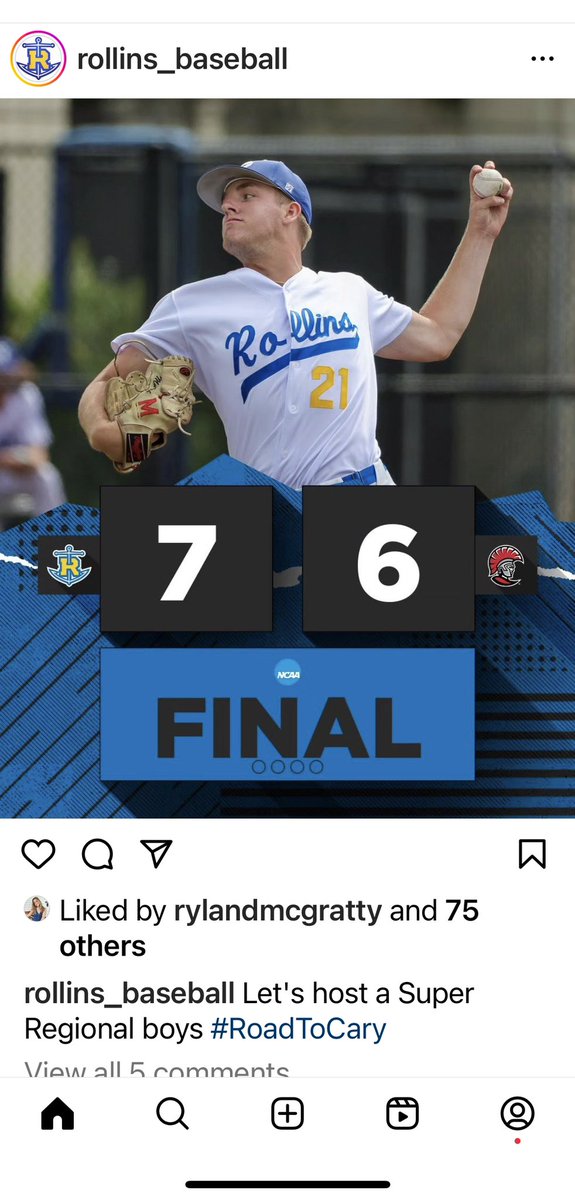 #LFG Rolllins Baseball !!!! Great team win! <a href="/Rmurph_15/">Ryan Murphy</a>  So proud of you !! ❤️