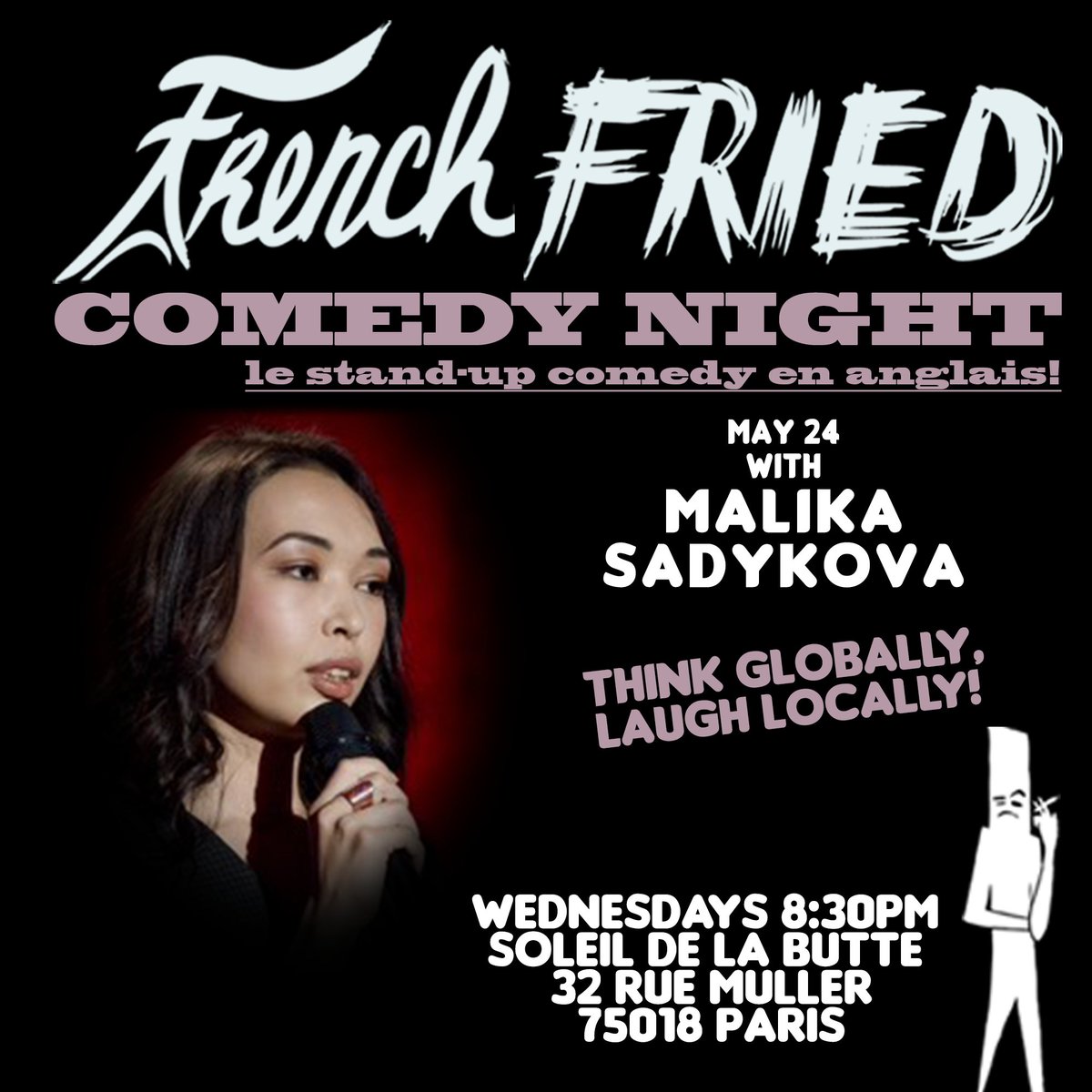 FrenchFriedTV's tweet photo. #English #StandUpComedy in #Paris at #FFCN #standupparis Wednesdays 8:30pm au Soleil de la Butte 32 rue Muller 75018 #expatsparis #comedyclub #comedyinparis #sortieparis #BTC #standup #comedy https://t.co/9oyo4DZC2h https://t.co/SLZukmefqX