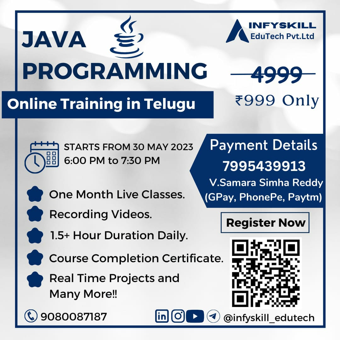 Infyskilledtech's tweet image. Hello Coders,
Launching Java Programming Language online Training in Telugu.

Register now!
.
.
.
.
.
#Java #javapro #javatraining #javadeveloper #infyskill #infyskilledutech #Training #edtech #Telugu