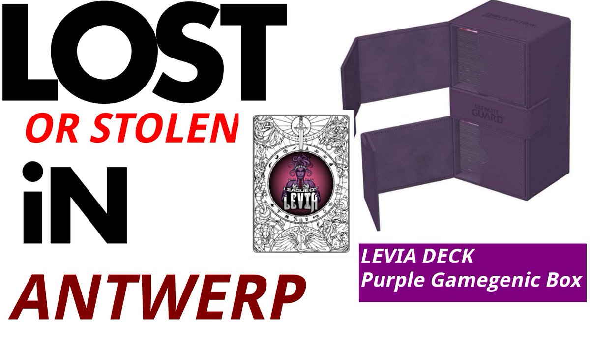 SigmaOrDoS's tweet photo. ⚠️HELP!!! LOST/STOLEN DECK &amp; DECKBOX!!! ⚠️
A fellow FaB player got his Levia deck together with his Purple Gamegenic deckbox lost/STOLEN at The Calling Antwerp (with no equips)!

It was sleeved up with League of Levia sleeves!!!
@fabtcg @RNicolas @KuganeGaming @ErikaForslof https://t.co/YUE42LQd7K