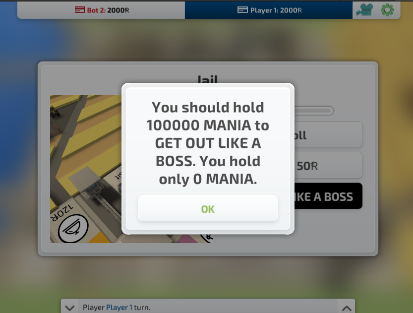 RentomaniaGame's tweet photo. A new cool feature allows you to get out of jail LIKE A BOSS if you have enough $MANIA tokens, once per gaming session. This guy cannot afford it. Don't be broke, I guess.  #Pulsechain #PulseX #Pls #PlsX #Cryptogame #boardgames #Monopoly #BNB📷 #PEPE #NFTGame #NFTGaming https://t.co/d7Nebnoalw