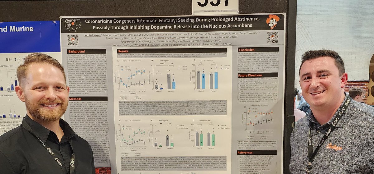 jacobdlayne's tweet photo. First year of grad school and conference trip complete! Had a great time with @craigtwerner and @MasonH277 presenting our work using fentanyl vapor self-administration.

Thank you @ASPET for putting together a fun conference! https://t.co/fPVC3TQaba