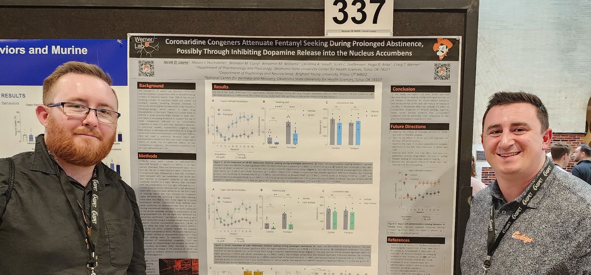 jacobdlayne's tweet photo. First year of grad school and conference trip complete! Had a great time with @craigtwerner and @MasonH277 presenting our work using fentanyl vapor self-administration.

Thank you @ASPET for putting together a fun conference! https://t.co/fPVC3TQaba